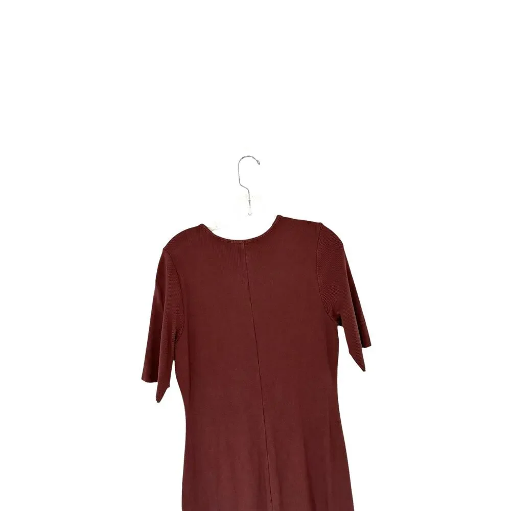 Marine Layer Brown Scoop Neck Short Sleeve Casual Ribbed Lexi Midi Dress Size XL